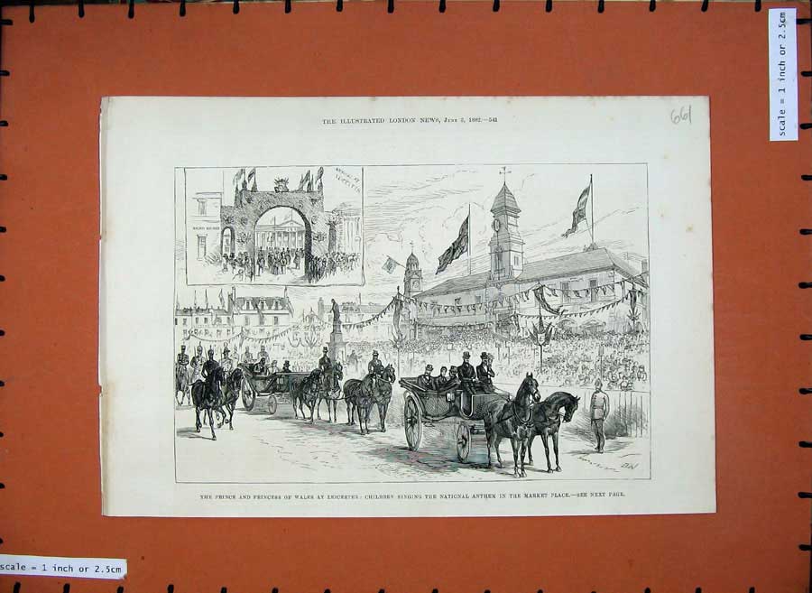 Old Antique Print 1882 Prince Wales Leicester Children Market Horse Coach 19th