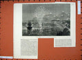Old Antique Print 1882 Illuminations Mentone Harbour Fireworks Ship Art 19th