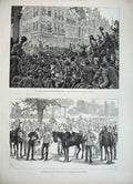 Original Old Antique Print 1882 Royal Review Troops Egypt Army War Horses Siers