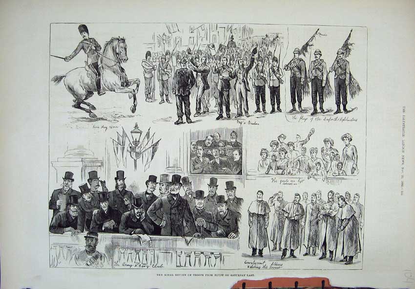 Original Old Antique Print Royal Review Troops Egypt 1882 War Army Siers 19th