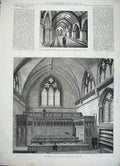 Original Old Antique Print 1882 Royal Courts Justice Queens Bench Corridor 19th