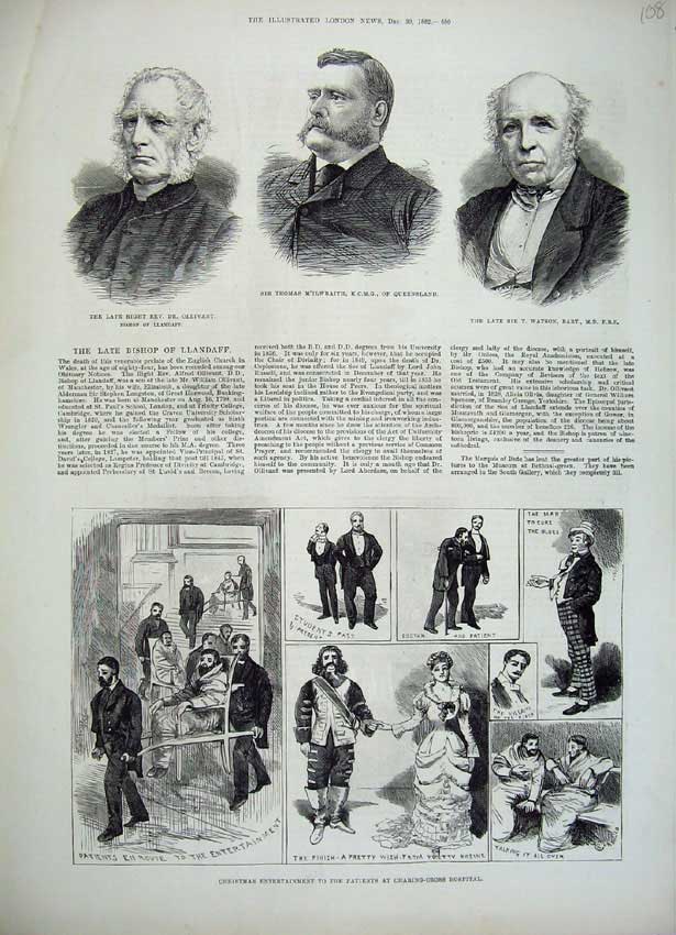 Old Antique Print 1882 Christmas Hospital Ollivant M'Ilwraith Watson Men 19th