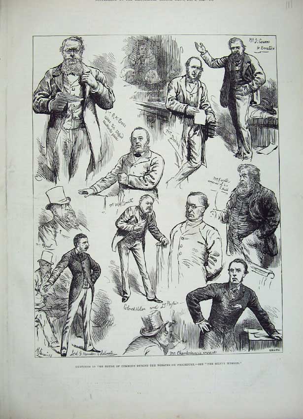 Old Antique Print 1882 House Commons Deabtes Procedure Men Smith Dodson 19th