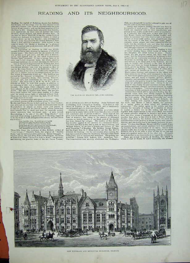 Old Antique Print 1882 Mayor Reading Messer Townhall Municipal Buildings 19th