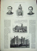 Old Antique Print 1882 Statue Rowland Hill Brompton Hospital Dobson Men 19th