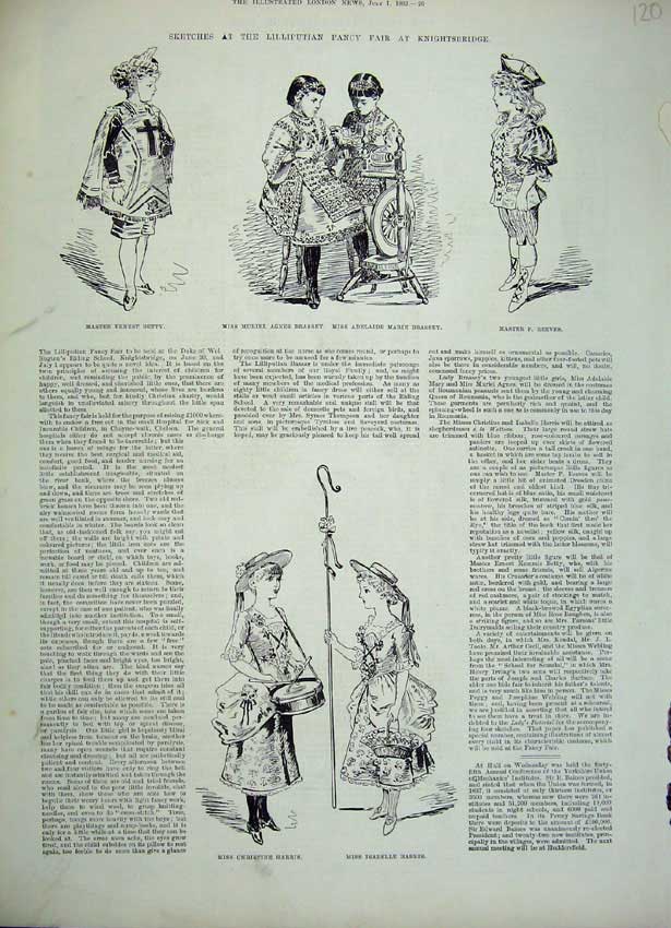 Old Antique Print 1882 Lilliputian Fancy Fair Knightsbridge Brassey Betty 19th