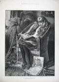 Old Antique Print 1882 Fine Art Young Girl Chair Reading Cinderella Book 19th