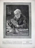 Original Old Antique Print 1882 Knowles Fine Art Man Cleaning Clock New Year