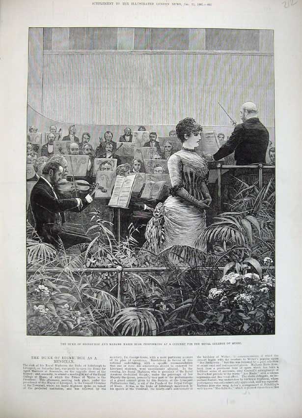 Old Antique Print 1882 Duke Edinburgh Madame Marie Roze College Music Art 19th