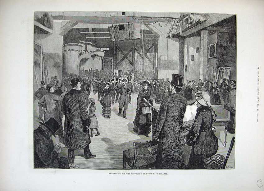 Old Antique Print Rehearsing Pantomime Drury Lane Theatre 1882 Fine Art 19th