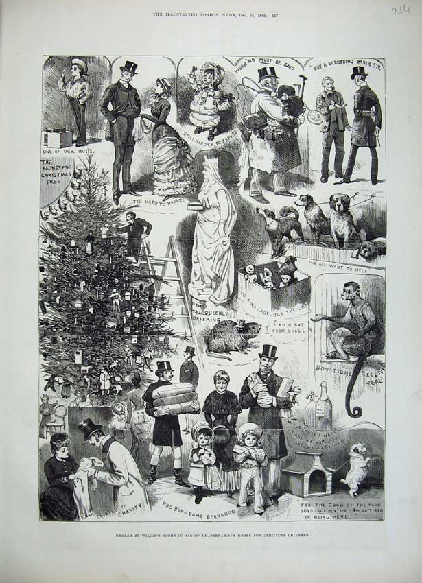 Old Antique Print 1882 Bazaar Willis'S Barnardo'S Destitute Children Art 19th