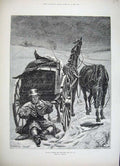 Old Antique Print 1882 Beakley Fine Art Postman Horse Cart Snow Mail Man 19th