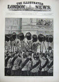 Original Old Antique Print 1882 Royal Review Guards Buckingham Palace Queen Art