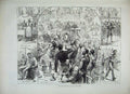 Original Old Antique Print 1882 Banquet Naval Forces Devonport Army Men Women
