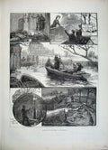 Old Antique Print 1882 Floods Twickenham Kew Gardens Ferry Lamp River Art 19th
