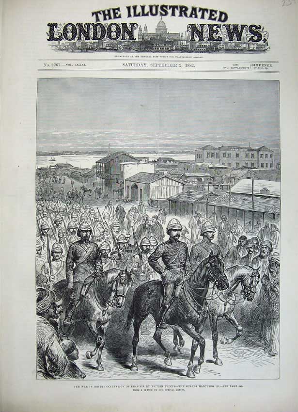 Old Antique Print 1882 War Egypt Ismailia British Troops Guards Army Men 19th