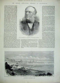 Old Antique Print 1882 Siemens President Congress Southampton Houses Sea 19th