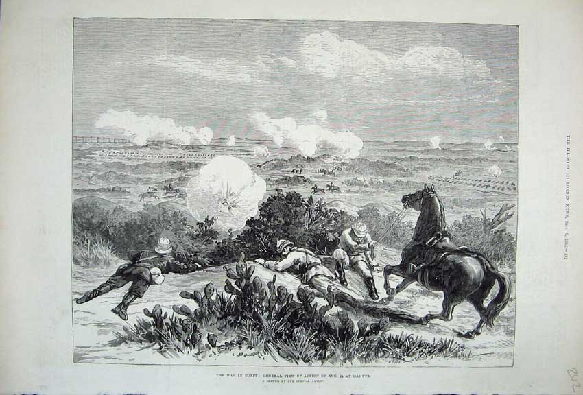 Original Old Antique Print War Egypt 1882 View Action Horse Siers Battle 19th