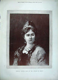 Old Antique Print 1882 Sepia Portrait Princess Emineh Wife Khedive Egypt 19th