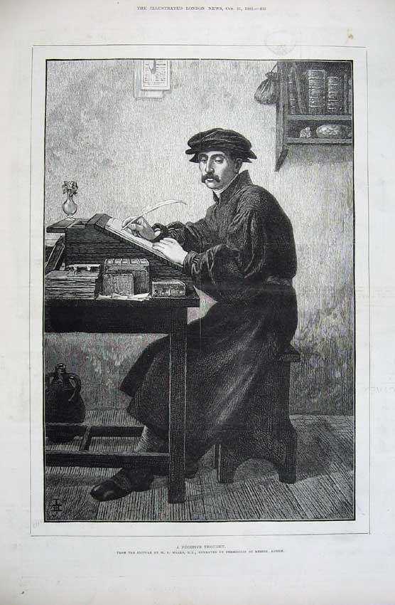 Old Antique Print 1882 Fashion Fur Feather Man Writing Store London Art 19th