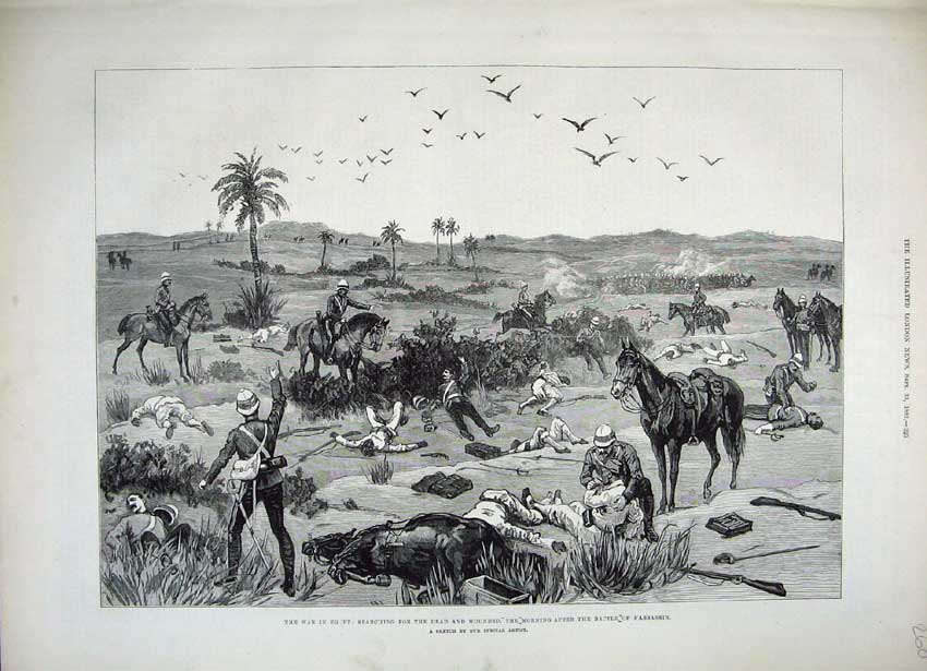 Old Antique Print 1882 War Egypt Dead Wounded Battle Kassassin Horses Art 19th