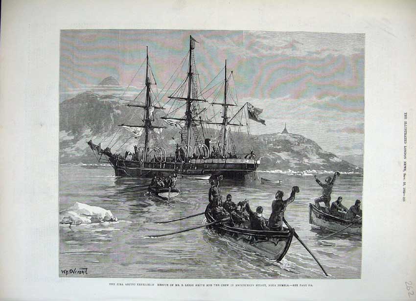 Old Antique Print Eira Arctic Expedition1882 Leigh Smith Nova Zembla Ship 19th