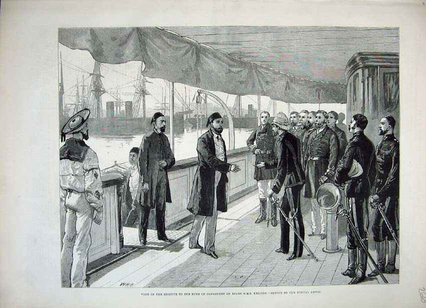 Old Antique Print 1882 Khedive Duke Connaught Ship H.M.S Helicon War Army 19th