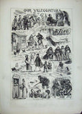 Old Antique Print 1882 Villeggiatura Village Choir Cockleton Chickens Dog 19th