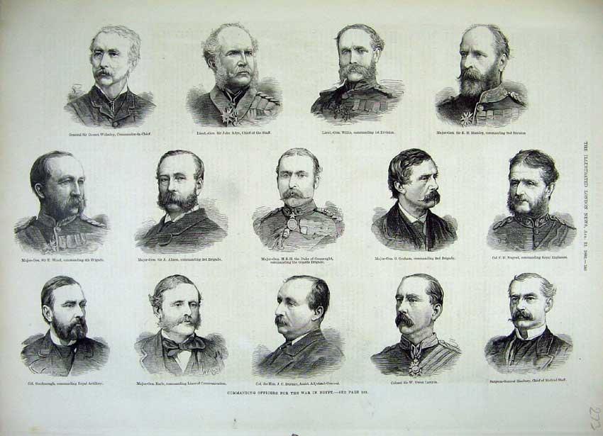 Old Antique Print 1882 Commanding Officers War Egypt Duke Connaught Men 19th