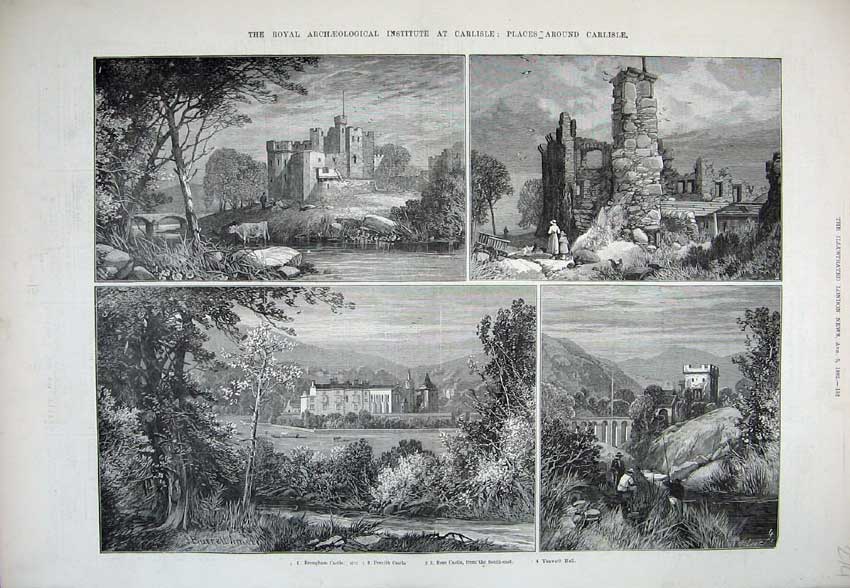 Old Antique Print 1882 Brougham Castle Penrith Rose Yanwath Hall Fine Art 19th