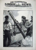 Old Antique Print 1882 War Ship Firing Rockets H.M.S Monarch Sailors Art 19th