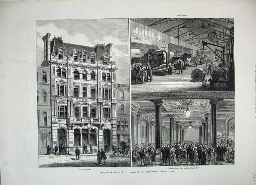 Original Old Antique Print 1882 Office Daily Telegraph Flet Street London Ing