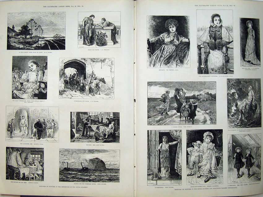 Antique Old Print 1882 Royal Academy Pictures People Sea Horse Ship Girls 19th