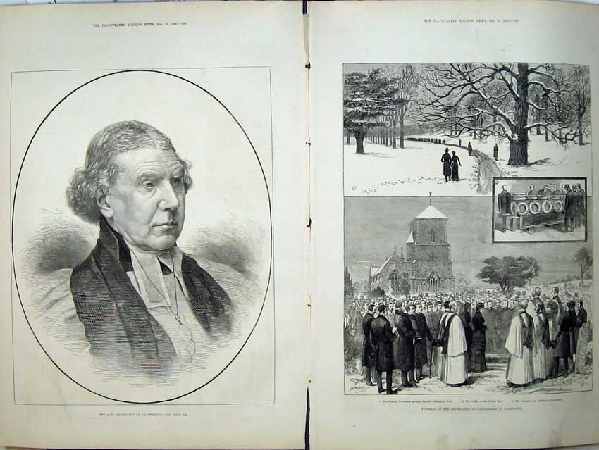 Old Antique Print 1882 Portrait Archbishop Canterbury Funeral Addington 19th