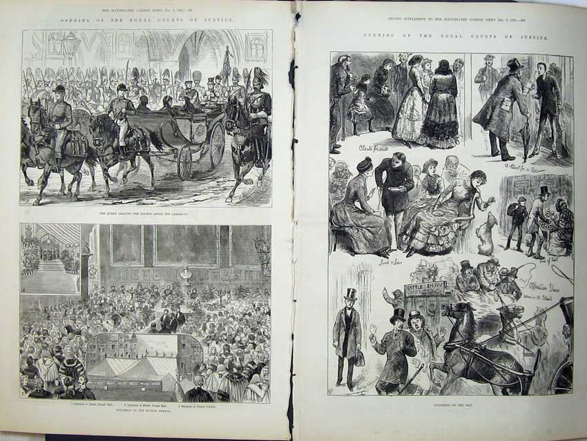 Antique Old Print Royal Courts Justice 1882 Queen Temple Gardens Luncheon 19th