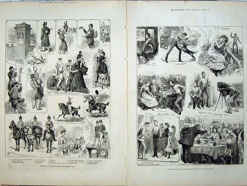 Original Old Antique Print 1882 Royal Army Sier Review Tommy Atkins War Horses
