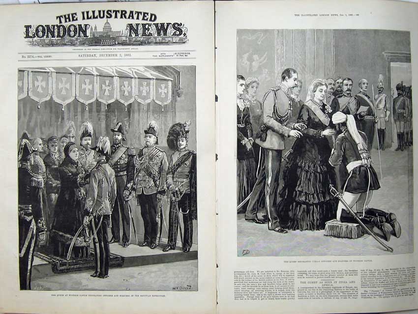 Old Antique Print 1882 Queen Windsor Castle Indian Army Officers Siers 19th