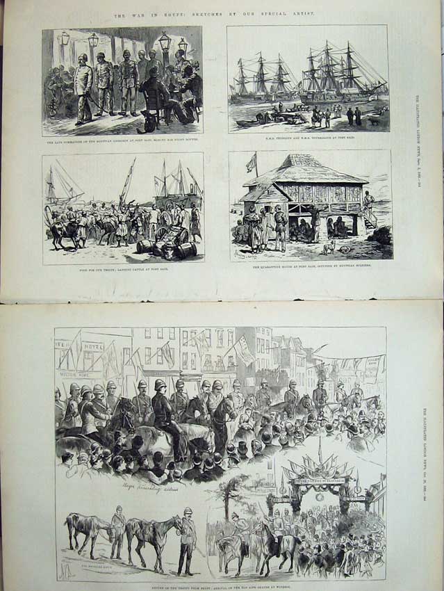 Antique Old Print War Egypt 1882 Port Said Ship Tourmaline Guards Windsor 19th