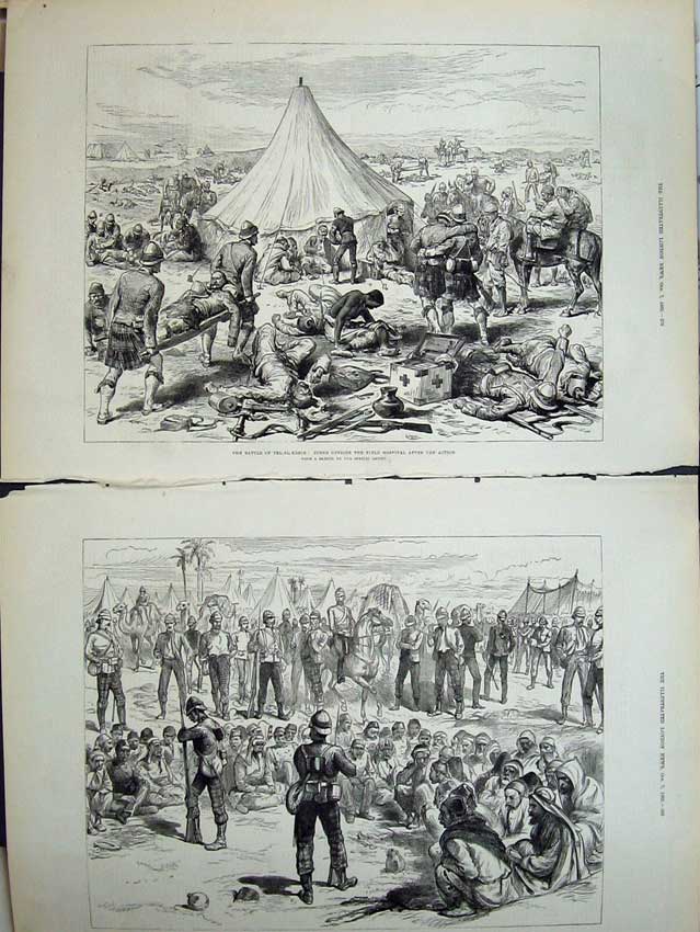 Old Antique Print Battle Tel-El-Kebir 1882 Field Hospital War Prisoners 19th
