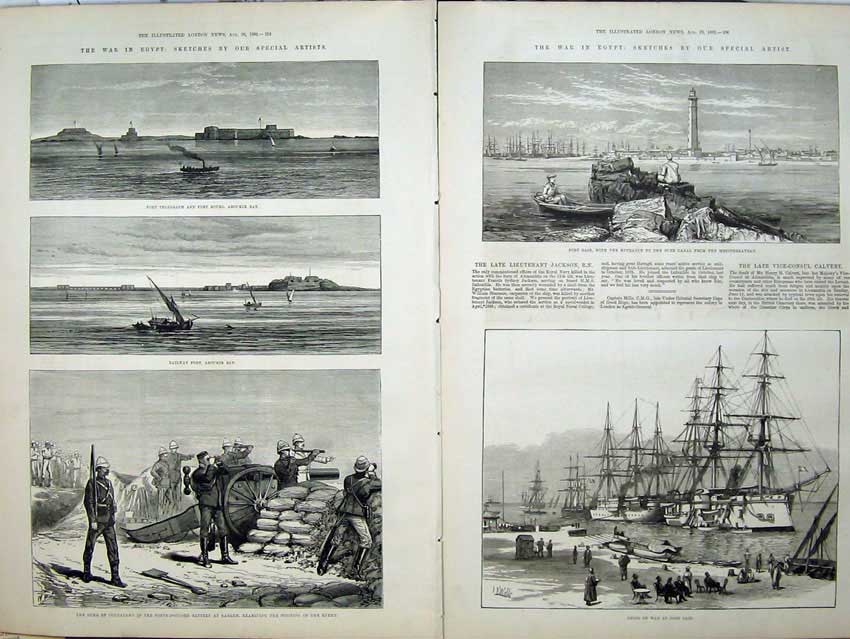 Old Antique Print War Egypt 1882 Fort Telegraph Railway Ships Connaught 19th