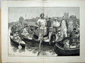 Original Old Antique Print 1882 Woodville Henley Regatta River Boat Fine Art
