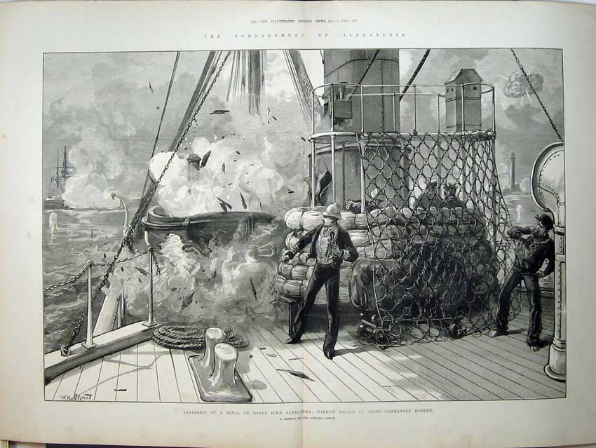 Old Antique Print 1882 Explosion H.M.S Alexandria Commander Hosken War 19th