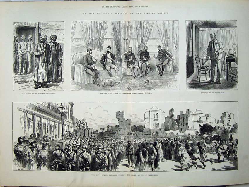 Old Antique Print War Egypt 1882 Duke Connaught Khedive Scots Guards Art 19th