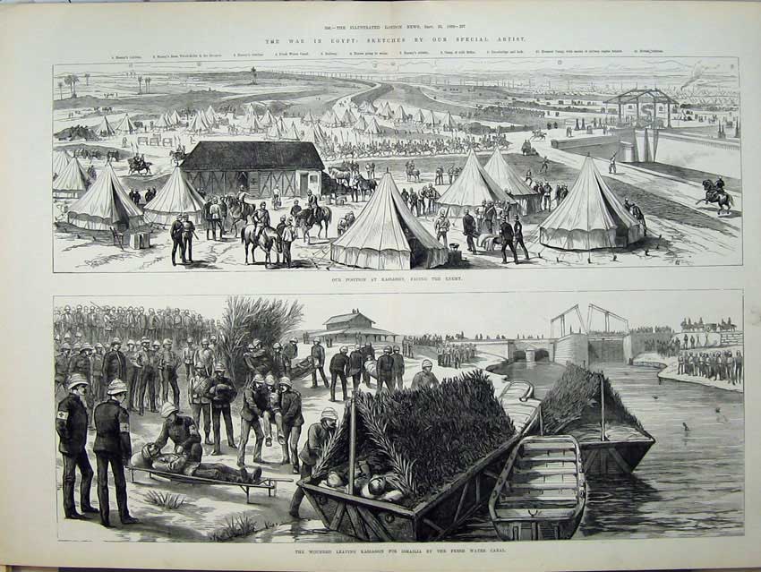 Old Antique Print War Egypt 1882 Kassassin Railway Videttes Hussars Camp 19th