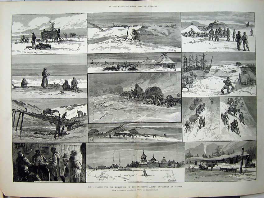 Antique Old Print 1882 Jeannettee Arctic Expedition Siberia Berdekel Long 19th