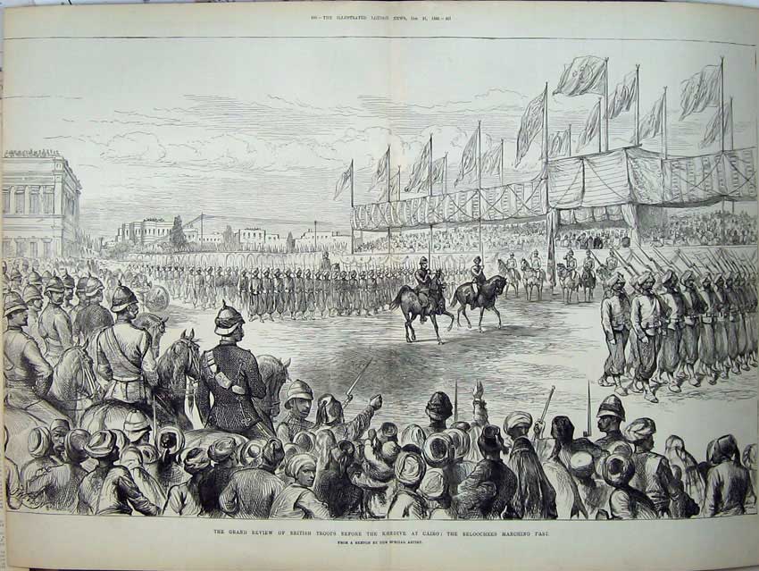 Antique Old Print 1882 Review British Troops Khedive Cairo Beloochees War 19th