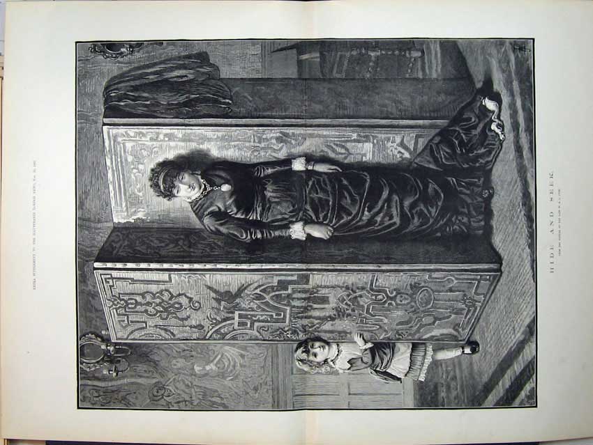 Original Old Antique Print 1882 Woman Little Girl Hide Seek Game Fyfe Fine Art