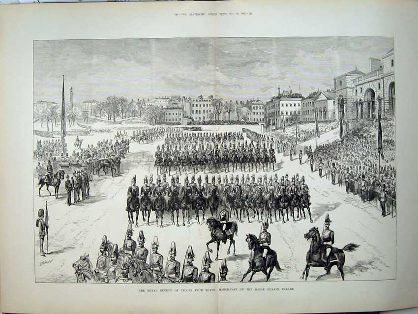 Old Antique Print 1882 Royal Review Troops Egypt Horse Guard Brigade War 19th