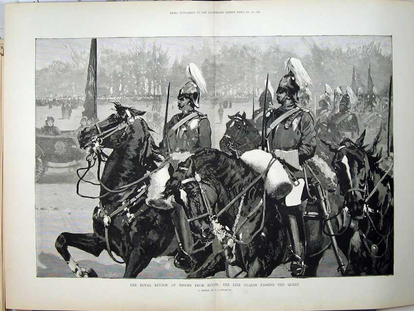 Old Antique Print Seymour Fine Art 1882 Army Egypt Life Guards Queen War 19th