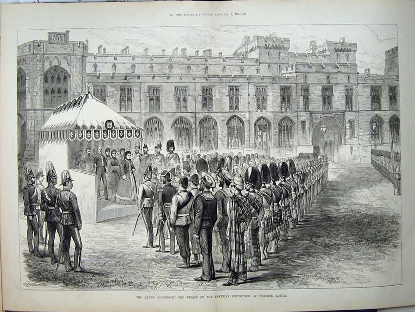 Antique Old Print 1882 Queen Troops Egypt War Windsor Castle Scottish Men 19th
